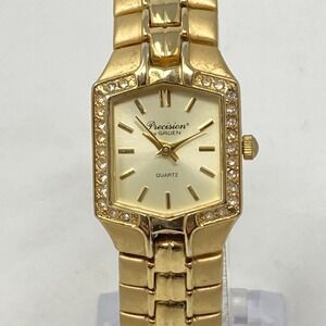 Gruen Precision Watch Women 21mm Gold Tone Matte Crystals Bling New Battery 7"